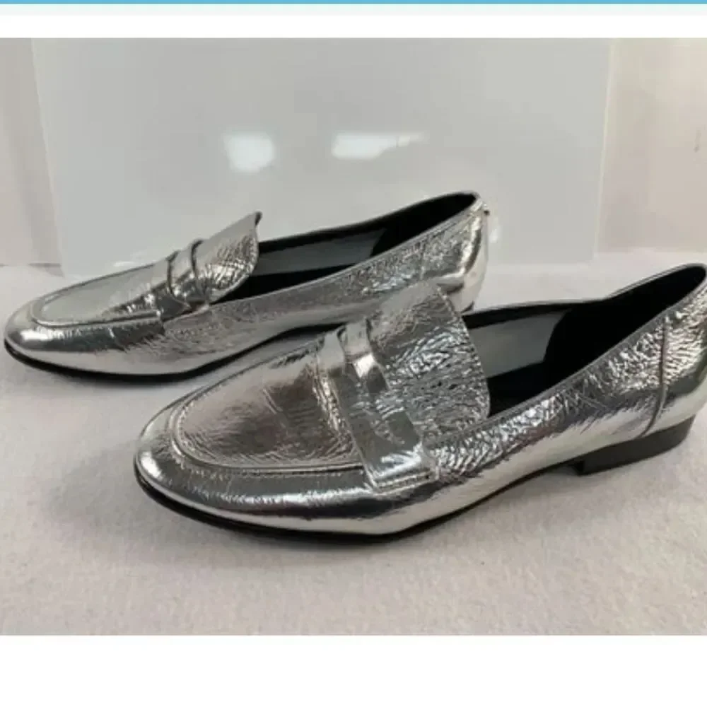 KATE SPADE 7 Loafers New York Metallic Silver Genevieve